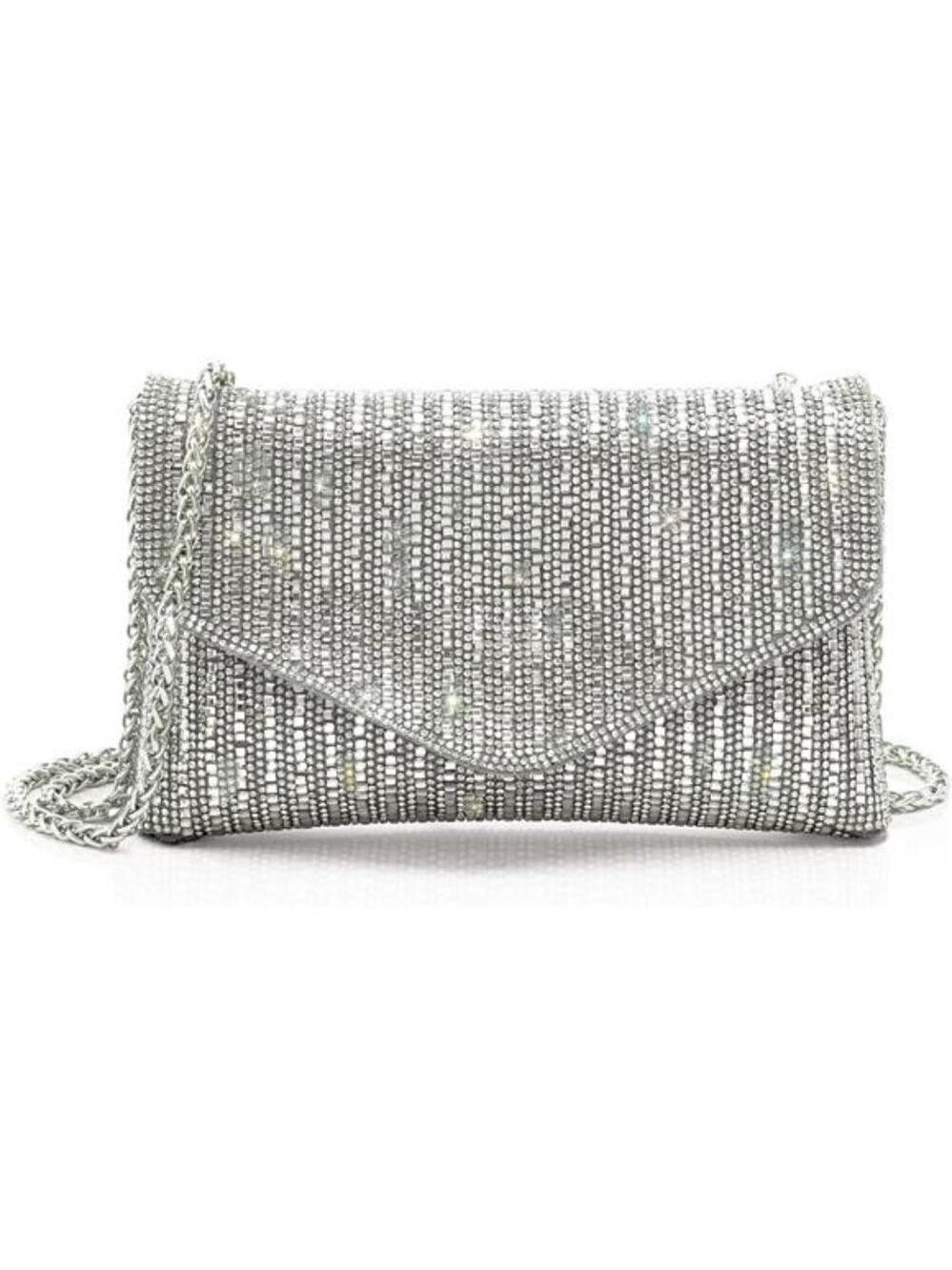 Silver Pearl Rhinestone Bow Flip Clutch Wedding Prom Cocktail Mini Bag